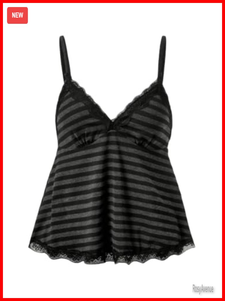 Women's Plus Size Lace Striped Babydoll Tank Top V-Neck Spaghetti Strap Summer